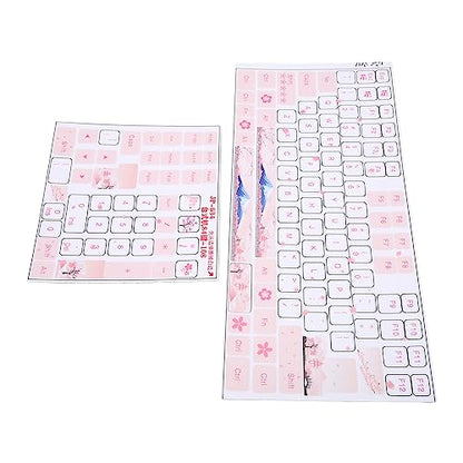 Computer Keyboard Skin - Desktop Mechanical Keyboard Stickers for 84-108 Keys - Beautiful White Cherry Blossoms Keycap Button Skin