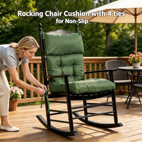 QILLOWAY Outdoor Rocking Chair Cushions Set of 2, 100% Polyester Waterproof Patio Rocking Chair Cushion, High Back Weatherproof Chair Pad for Adirondack & Outdoor Furniture, Dark Green - color: Dark Green