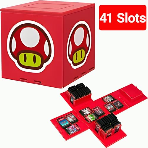 QUBAMG Switch 2 Game Card Case Holder Cube–41-Slot Cute Storage Box for Nintendo Switch 2/Switch/OLED/Lite Games––Fun Block for Girls & Boys Red Mushroom - color: Red MR