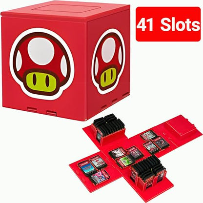 QUBAMG Switch 2 Game Card Case Holder Cube–41-Slot Cute Storage Box for Nintendo Switch 2/Switch/OLED/Lite Games––Fun Block for Girls & Boys Red Mushroom - color: Red MR