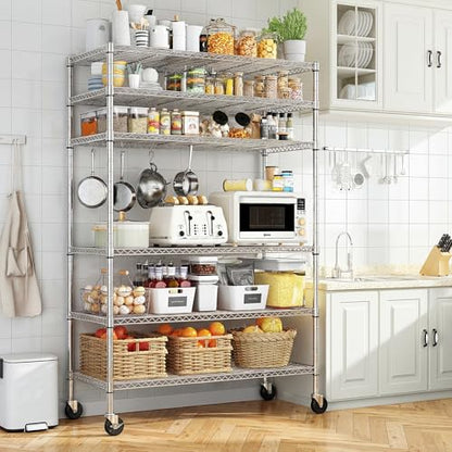 Romorgniz 82" H X45 W X18 D Storage Shelves with Wheels, 6 Tier Wire Shelving Adjustable Metal Shelving Pantry Shelves Capacity 1200LBS for Garage Shelving, Pantry, Kitchen, Closet,Chrome - size: 82"H X45"W X18"D-Chrome