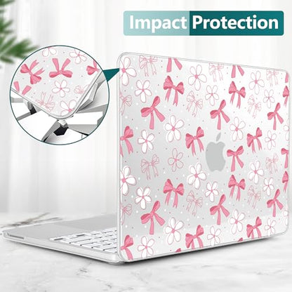 DONGKE Compatible with MacBook Neo 13 Inch Case 2026 A3404 A18 Pro chip & Touch ID, Plastic Hard Shell with Keyboard Cover, Screen Protector & Dust Plugs, Bow & Daisy - color: Bow & Daisy