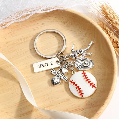 Sports Ball Keychain with Volleyball Baseball Soccer Basketball Football Charms Athletic Gift for Men - color: Baseball