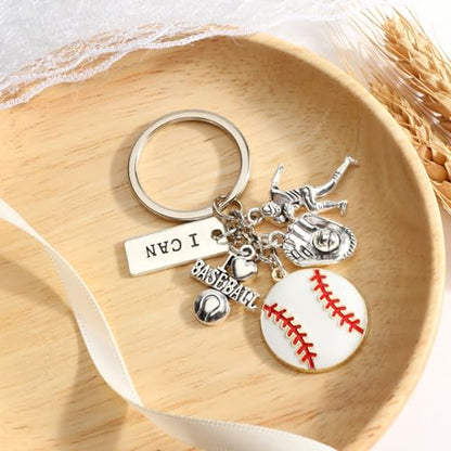 Sports Ball Keychain with Volleyball Baseball Soccer Basketball Football Charms Athletic Gift for Men - color: Baseball