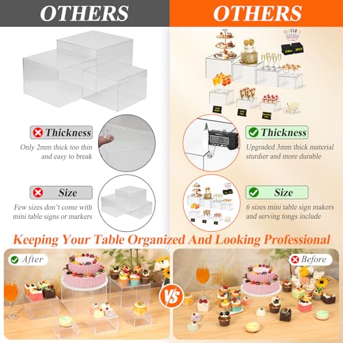 8 Pcs Clear Acrylic Buffet Risers with Mini Sign and Maker,Buffet Risers and Stands Clear Food Display Risers for Buffet Table Party Catering Dessert Cupcake Collectibles (8" 7" 6" 5" 5" 4" 4" 3") - color: 8" 7" 6" 5" 5" 4" 4" 3"