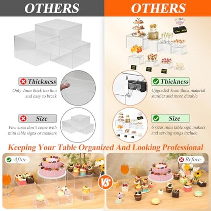 8 Pcs Clear Acrylic Buffet Risers with Mini Sign and Maker,Buffet Risers and Stands Clear Food Display Risers for Buffet Table Party Catering Dessert Cupcake Collectibles (8" 7" 6" 5" 5" 4" 4" 3") - color: 8" 7" 6" 5" 5" 4" 4" 3"