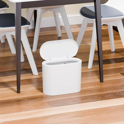 White 12 Liter Rectangular Plastic Small Garbage Can With Lid,2 Pack 3.17 Gallon Slim Bathroom Trash Can with Lid and Dog Proof Garbage Can and Wastebasket,Lidded Trashcan for Bedroom,Rv,Dorm,Office - color: White, style: Pack of 2