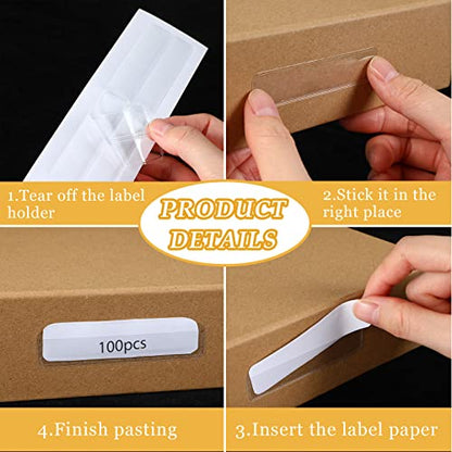 Jeyiour 100 Pcs Label Holders Adhesive Nameplate Pockets Storage Bin Labels Index Card Holder Shelf Plastic Peel Stick for Classroom Supermarket Bookshelf Library Student Box Drawer (3 x 0.6 Inch) - size: 3 x 0.6 Inch