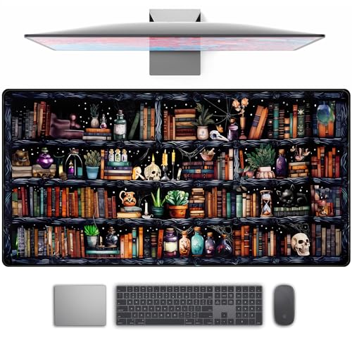 Desk Mat Forest Library Book Mouse Pad Big Desk Pad XXL Extended Gaming Large Mouse Pad for Desk Rubber Base Mousepad with Stitched Edges, Keyboard Mouse Mat for Work Game Office Home 31.5x15.7 in - color: Black Forest Library