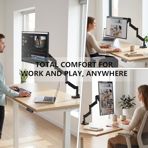 WALI Extra Long Single Monitor Arm for 17-38 inch Screens, up to 26.4 lbs | Tall Monitor Desk Mount, Full Motion with Tilt, Swivel, Rotation, C-Clamp/Grommet Base, VESA 75/100mm (GSMP001L), Black - size: 17" to 38"