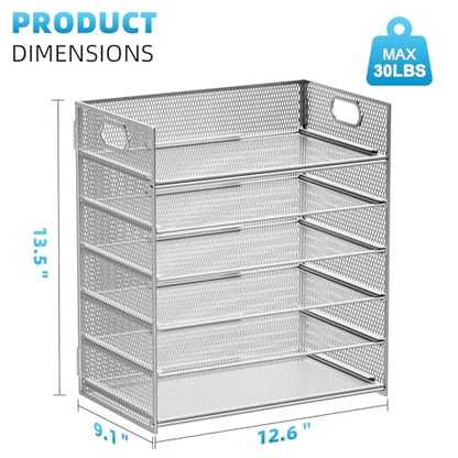 Marbrasse 2 Pack Desk Organizer with Handle, 6 Tier Paper Letter Tray, Mesh Desk File Organizer for Office, School and Home - Silver - color: 2 Pack - Silver