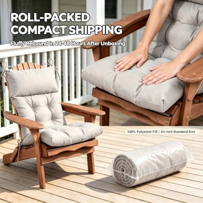 QILLOWAY Outdoor Rocking Chair Cushions Set of 2, 100% Polyester Waterproof Patio Rocking Chair Cushion, High Back Weatherproof Chair Pad for Adirondack & Outdoor Furniture, Tan,Grey - color: Tan/Grey