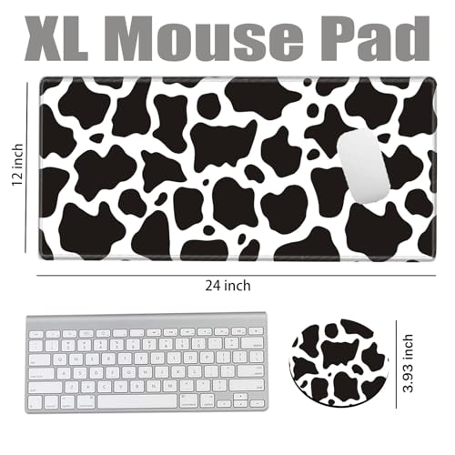 Cow Print Mouse Pad 24x12 Inch Mousepad Black and White Desk Pad Large Gaming Desk Mat Long Protector Mat Big Non Slip Laptop Mat for Wireless Mouse Work Computer - color: Cow, size: 24''X12''