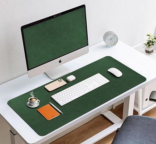 Soft Anti-Curl Faux PU Desk Mat 31.5"x15.7", Waterproof Heat Safe Non-Slip Vintage Desk Pad, Stitched Edge Wipeable Tear Resistant Desktop Protector for Work From Home Office (Retro Green) - color: Retro Green, size: 31.5"x15.7"