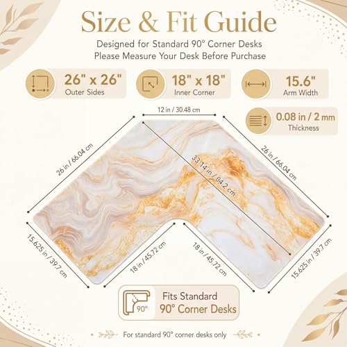 Relaxweex L Shaped Desk Mat for 90° Corner Desks, 26" x 26" Gold Waterproof Mouse Pad with 18" Inner Corner, Non-Slip Rubber Desk Protector for Office & Gaming - color: Gold, size: 26" x 26"