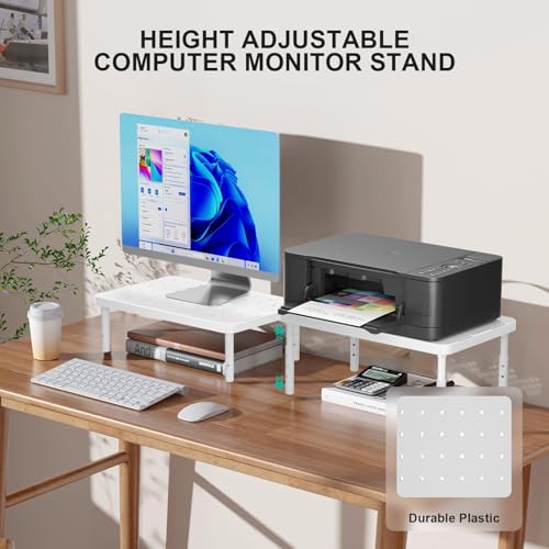 WALI Computer Monitor Stand for Desk, Adjustable Laptop Riser, Desk Monitor Stand Underneath Storage for Office, Home, School Supplies (PTT001-W), 1 Pack, White - color: White, size: 14.6"L * 9.3"W
