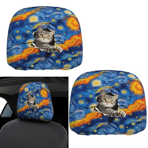 Funny Car Headrest Covers with Art Cat 2pc Blue Sky Head Rest Cover - color: Blue Art Sky