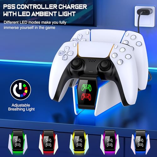 PS5 Controller Charger Station for PlayStation 5 Controllers with LED Light Dual Stand Charger Dock, PS5 Controller Charging Station Accessories for PlayStation 5 Storage Kit with AC Adapter - size: S-Charger