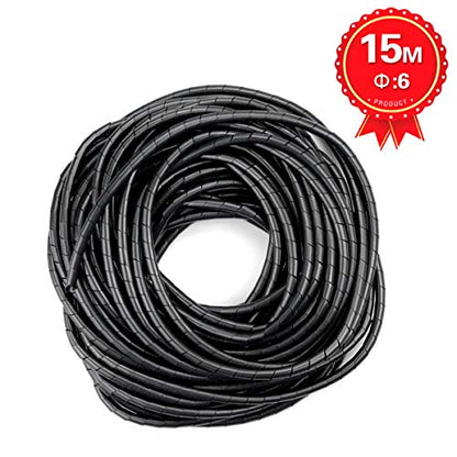 50Ft XHF 1/4" Spiral Cable Wrap 6mm(Wrapping Range:4mm-50mm) Spiral Wire Wrap Cord for Computer Electrical Wire Organizer Sleeve Hose RoHS Black - size: Dia 6MM-Length 15M