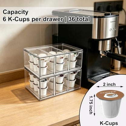 Prsildan Tea Bag Organizer K Cup Holder Drawer Coffee Pods Storage, 2 Pack | Clear Acrylic, Stackable, Pull Out, For Kitchen Office Craft Art Supplies Hair Accessories Makeup Small Items - style: Style3-6Drawers