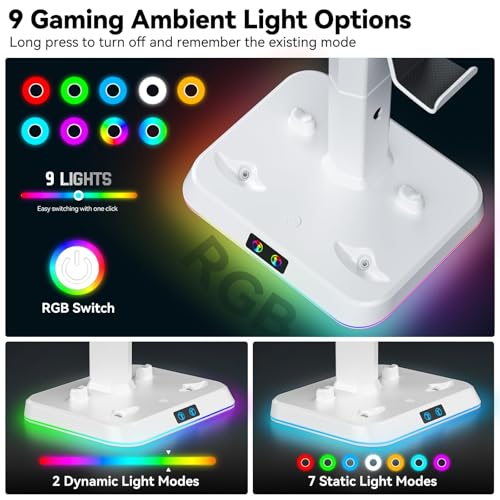 Kosker PSVR2 Magnetic Charging Dock & Headset Stand, for Meta Quest 2/3/3S | Fast 2.5H Charging, 9 RGB Lighting Modes, Overcharge Protection, Storage Holder for VR2 Headset & Sense Controllers - color: updated white