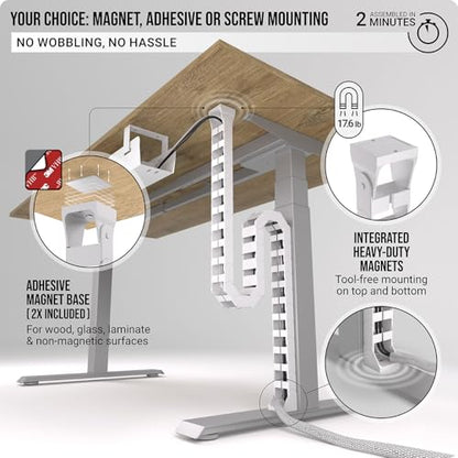 Ultimate Setup Under Desk Cable Management Vertebrae - Perfect for Sit Stand Desk - White, 133 cm - color: White
