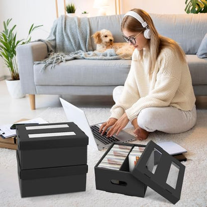 AOBOPLE CD Storage Box with 2 Compartments,5 Pack Cardboard CD Case Storage,Holds 300 Jewel Cases,CD Case Holder with PVC Window Lid,Portable Organizer for Media Collection - style: 5 Pack 2 Compartment