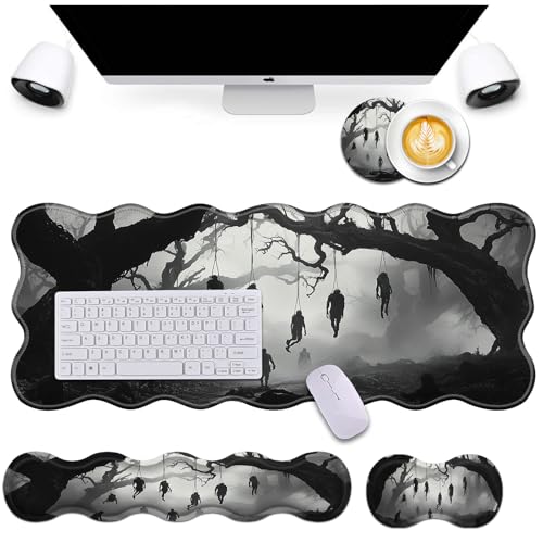 Bxgolkgd Desk Mat Set,Mouse Pad with Keyboard Wrist Rest & Mouse Wrist Rest,Wave-Shaped Design,Non-Slip Rubber Base,Ergonomic Desk Mat for Home,Office,Gaming,Skeleton Tree - color: Skeleton Tree