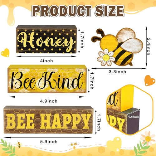 Britimes 4 Pcs Bee Wooden Tiered Tray Decor Set, Bumble Bee Table Decor Spring Daisy Honey Farmhouse Rustic Wooden Summer Coffee Table Centerpieces for Home kitchen Office Decorations - style: Bee