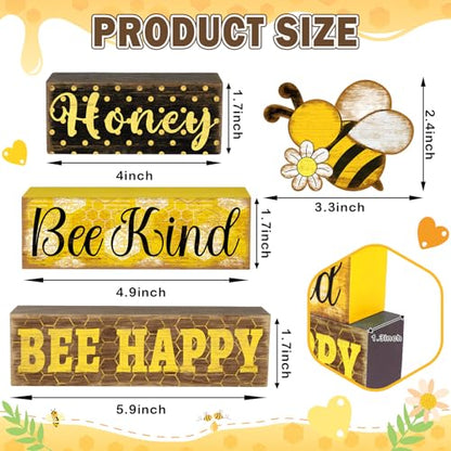 Britimes 4 Pcs Bee Wooden Tiered Tray Decor Set, Bumble Bee Table Decor Spring Daisy Honey Farmhouse Rustic Wooden Summer Coffee Table Centerpieces for Home kitchen Office Decorations - style: Bee