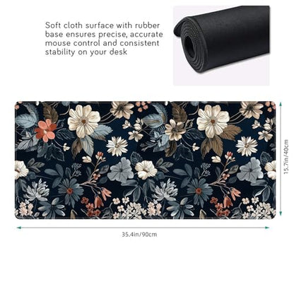 Dark Flower Large Mouse Pad,Gaming Keyboard Desk Pad,Extended Mouse Mat Non-Slip Rubber Base with Stitched Edges for Office Game Home XXL 35.4"x15.7" - color: Dark Flower, size: 35.4L x 15.7W inches