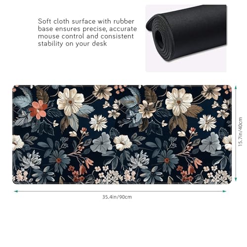 Dark Flower Large Mouse Pad,Gaming Keyboard Desk Pad,Extended Mouse Mat Non-Slip Rubber Base with Stitched Edges for Office Game Home XXL 35.4"x15.7" - color: Dark Flower, size: 35.4L x 15.7W inches