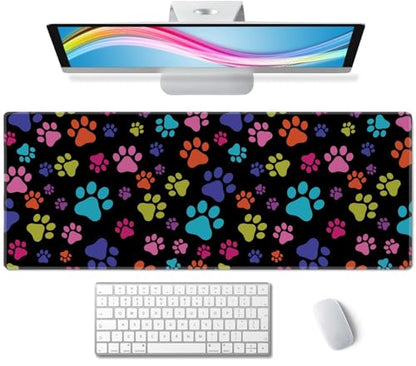 XL Gaming Desk Mat - Extended Big Cute Dog Paws Mouse Pad - Waterproof, Non-Slip Base, Stitched Edges - 31.5x11.8 in - color: Dog Paws