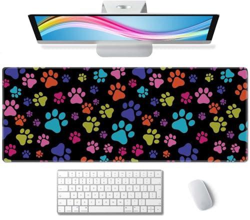 XL Gaming Desk Mat - Extended Big Cute Dog Paws Mouse Pad - Waterproof, Non-Slip Base, Stitched Edges - 31.5x11.8 in - color: Dog Paws