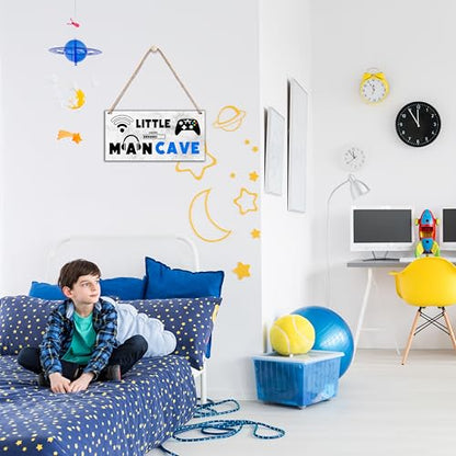 Little Man Cave, Gaming Wooden Door Sign for Gamer Room Decor, Boys Decorations for Bedroom Nursery Playroom Wall Art (5"x10") -A01 - style: Gaming