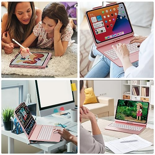 GGH Touch for iPad Keyboard Case Air 13 (M3 2025 / M2 2024) &12.9 iPad Pro (6th,5th,4th,3rd Gen),360° Rotatable Protective Cover Multi-Touch Trackpad Keyboard Case with Pencil Holder - Rose Gold - color: rose gold