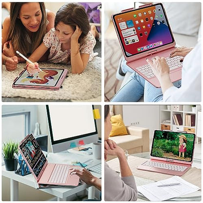 GGH Touch for iPad Keyboard Case Air 13 (M3 2025 / M2 2024) &12.9 iPad Pro (6th,5th,4th,3rd Gen),360° Rotatable Protective Cover Multi-Touch Trackpad Keyboard Case with Pencil Holder - Rose Gold - color: rose gold
