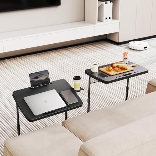 Ultra TV Tray Table, Allpop TV Dinner Tray for Eating, Adjustable Folding Tray Table with Book Stand, Cup Holder, Laptop Stopper & Tablet Slot on Coach & Bed, Black