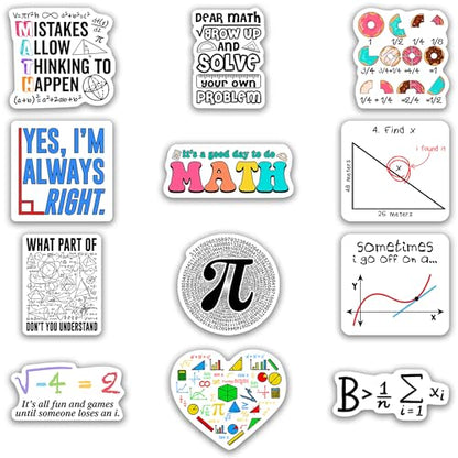 Math Stickers 12pcs for Students Teens, Funny Math Stickers, Pi Mathematics Design, Mathematics Decals for Classroom, Waterproof Stickers for Water Bottles Laptop - color: Math