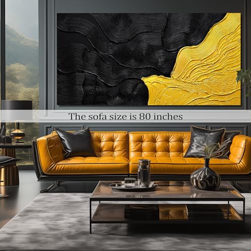 Modern Wall Decor for Office Black and Gold Hand Painted Wall Art for Living Room Huge Canvas Wall Art for Hotel Size 40 x 80 Inch - color: Black and Gold, size: 80"L x 40"W