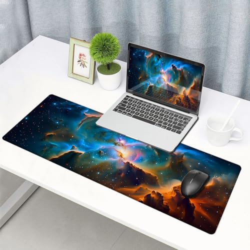 Large Gaming Mouse pad,Deep Starry Sky Nebula Blue Anti Slip Rubber Base Mouse pad, Suitable for Computer, Laptop, Office Desk Accessories - color: Deep Starry Sky Nebula Blue