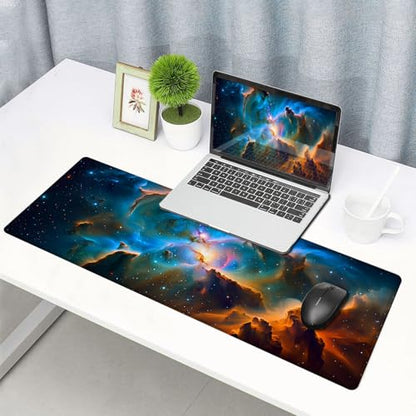 Large Gaming Mouse pad,Deep Starry Sky Nebula Blue Anti Slip Rubber Base Mouse pad, Suitable for Computer, Laptop, Office Desk Accessories - color: Deep Starry Sky Nebula Blue