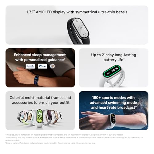 XIAOMI Mi Smart Band 10 (2025) Global Version - 1.72" AMOLED Display | 21 Days Battery Life | Touchscreen, Multi-Sport Tracker, Activity Tracker, Heart Rate Monitor | BT5.4 - (Midnight Black) - color: Midnight Black