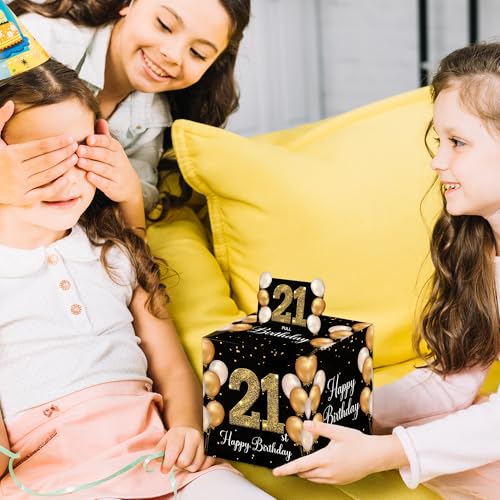 VIVORA 21st Birthday Money Box for Cash Pull, Happy Birthday Black Gold Boxes Gifts for Money Pull Out Card, 50Pcs Transparent Bags - color: Blackgold21st