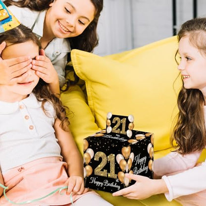 VIVORA 21st Birthday Money Box for Cash Pull, Happy Birthday Black Gold Boxes Gifts for Money Pull Out Card, 50Pcs Transparent Bags - color: Blackgold21st