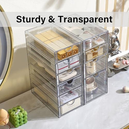 Prsildan Hair Accessories Organizer Acrylic Drawer with 10 Drawers | Clear, Craft Art Supply Storage, For Office Desk Bathroom Vanity Countertop, Set of 2 - style: 10 Drawers