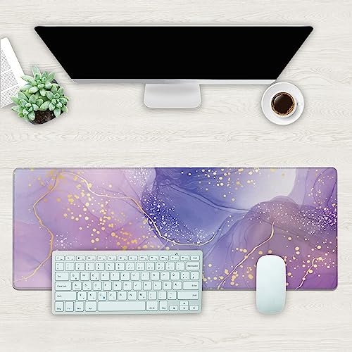Desk Mat, Purple Rose and Lavender Liquid Marble Extended Gaming Mouse Pad Large, 31.5"x11.8" Big Mouse Pad with Non-Slip Base and Stitched Edge, Long Computer Keyboard Mouse Mat for Home Office Work - color: Purple Rose and Lavender Liquid Marble, size: