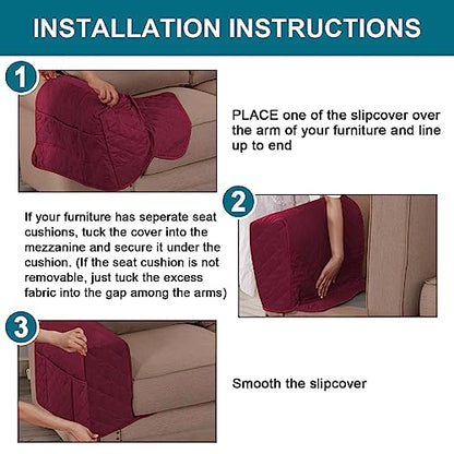 Turquoize 2 Pack Waterproof Armrest Covers for Chairs and Sofas - Couch Arm Covers with Side Pocket Anti-Slip Furniture Protector Washable Slipcovers Set of 2, Burgundy - color: Single Diamond- Burgundy