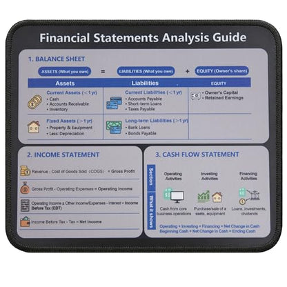 Accounting Financial Statement Mouse Pad, Balance Sheet Income Statement Cash Flow Cheat Sheet Desk Mat, Non-Slip Smooth Mousepad for Accountants CPA Bookkeepers - color: Financial Statements