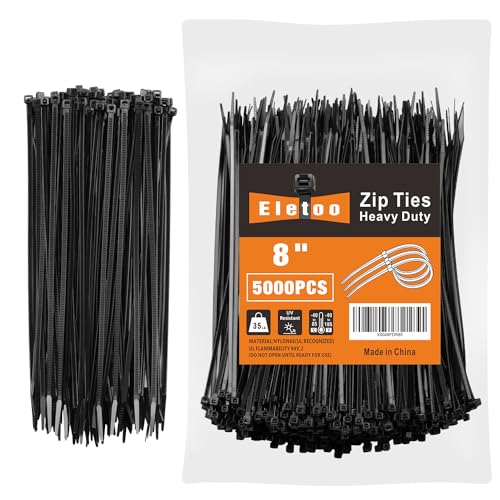 8 Inch Black Zip Ties 5000 Pack, 35 LBS Tensile Strength, Self-Locking Nylon UV Resistant Cable Ties for Indoor and Outdoor - color: Black, size: 8inch (5000 PCS)
